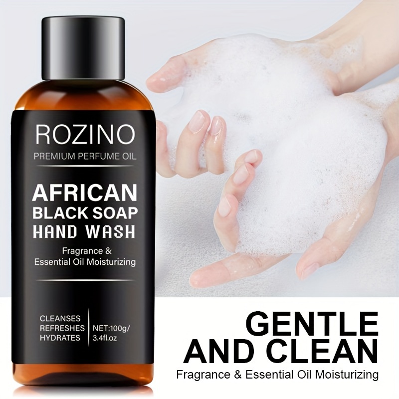 ROZINO African Black Soap Hand Wash, 100g - Unscented Foam Hand Sanitizer with Glycerin & Vitamin E, Moisturizing Herbal Hand Cleaner for All Skin Types, Alcohol-Free, Rosemary Infused