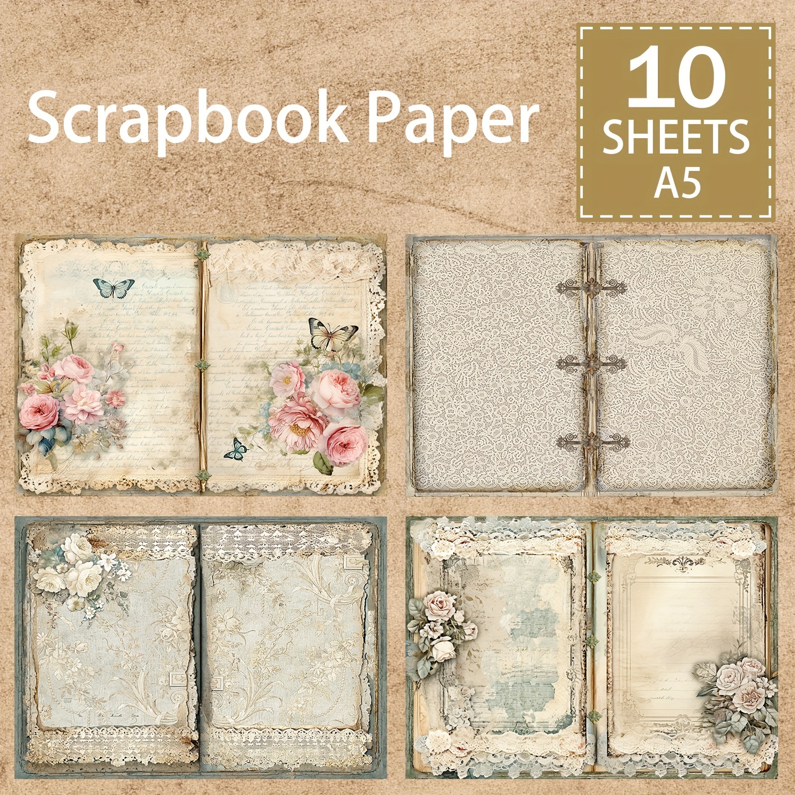 

10sheets A5 Size Book Page Insert Rose Music Sheet Bird Cage Background Material Decoration Diy Retro Journal Junk Journal Greeting Card Planner Scrapbook Background Card Pad