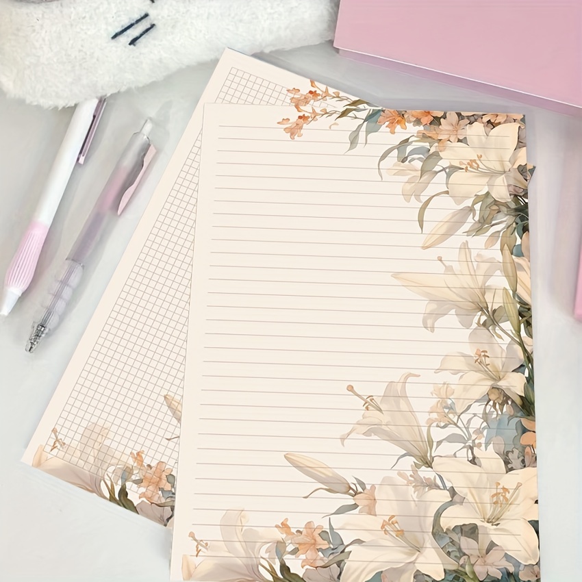 

Lily Flower Grid Letter Paper Pad, B5 1/25/50 Sheets, White Floral Notecards For Journaling, Scrapbooking, Office, Student Practice, Single-sided Tear-off, Non-sticky, High-value Gift For Beginners