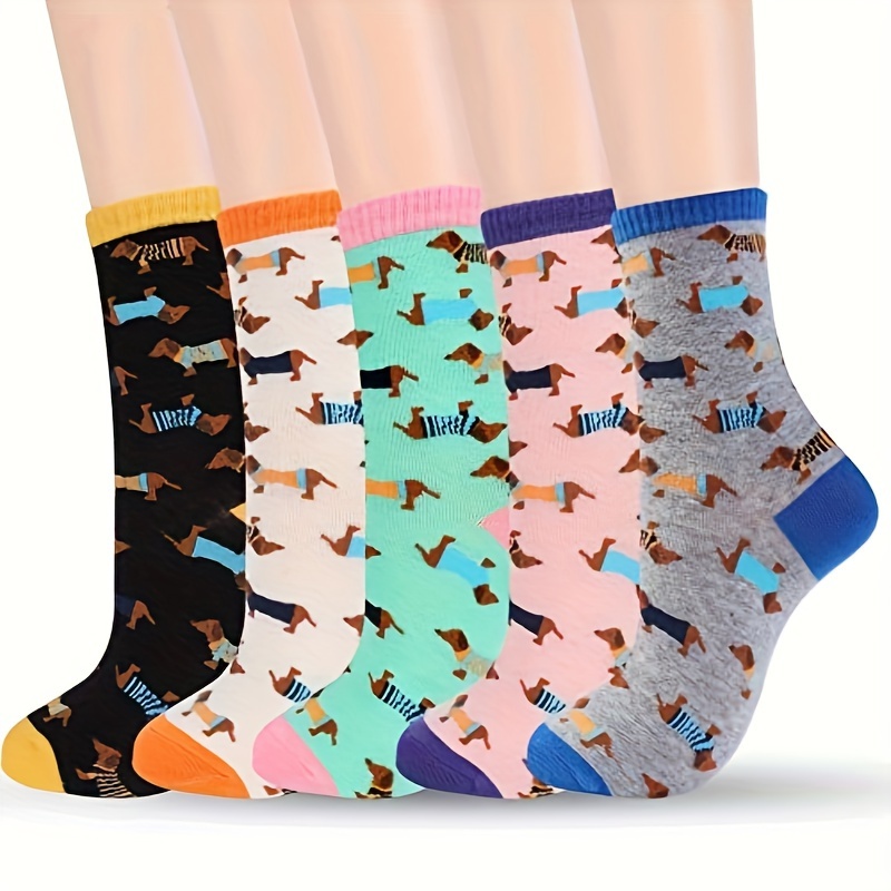 

5pcs Dachshund Dog Lover Socks - Soft & Comfy, Novelty Animal Socks For - Perfect Gift For Pet Enthusiasts, Birthdays, Christmas, Mother's Day