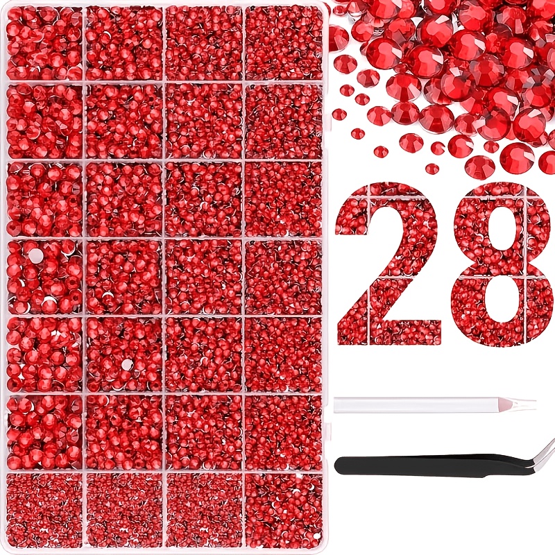 TEMU 28 Compartiments 18000pcs Pierres de Cristal en Résine avec Pince à Épiler, Idéal pour l'Artisanat, Plates Transparentes, Convient pour