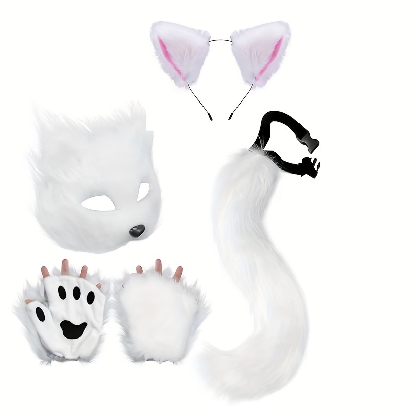 

Ball Fox Tail Cat Wolf Role-playing Costume Set Plush Mask Fluffy Claw Gloves