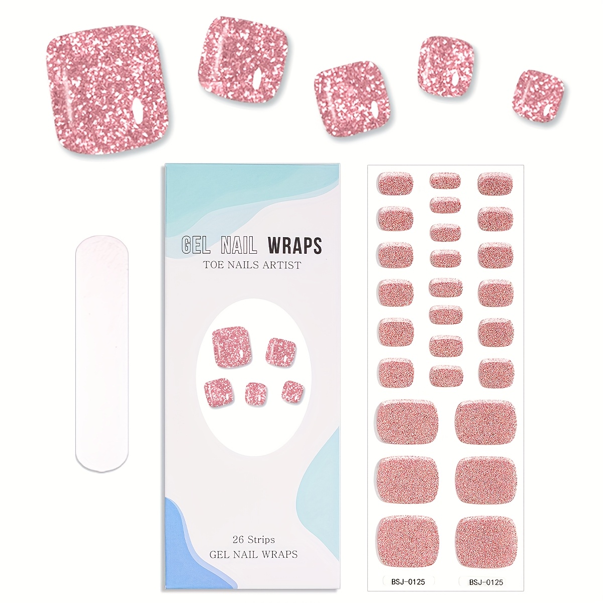 Set Of 26 Fingers Semi-cured Gel Toenail Wraps, Romantic Sweet Pink Golden Fine Flash Nail Stickers, With Exquisite Fine , Exquisite White, Ladies And Dating Party Vacation Diy Nail Goodies