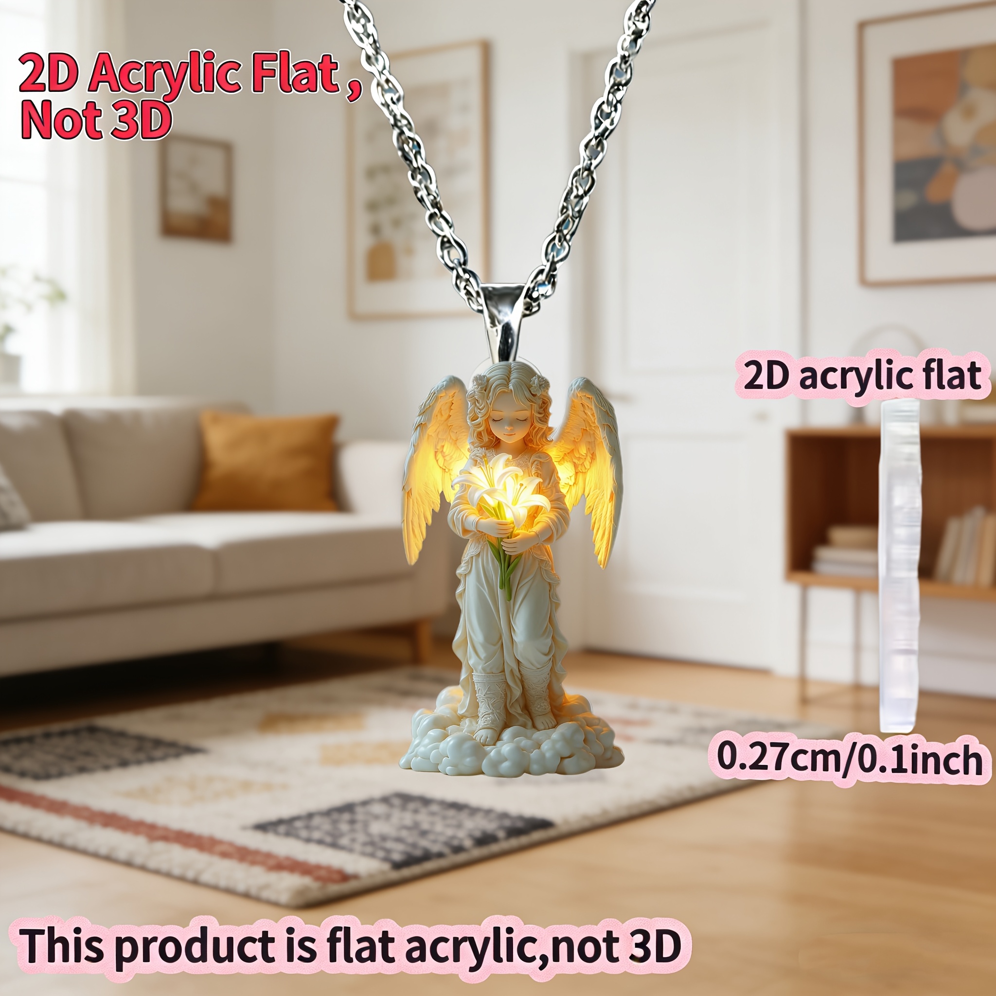 Unisex 2D Acrylic Angel Pendant Necklace, Stylish Gift