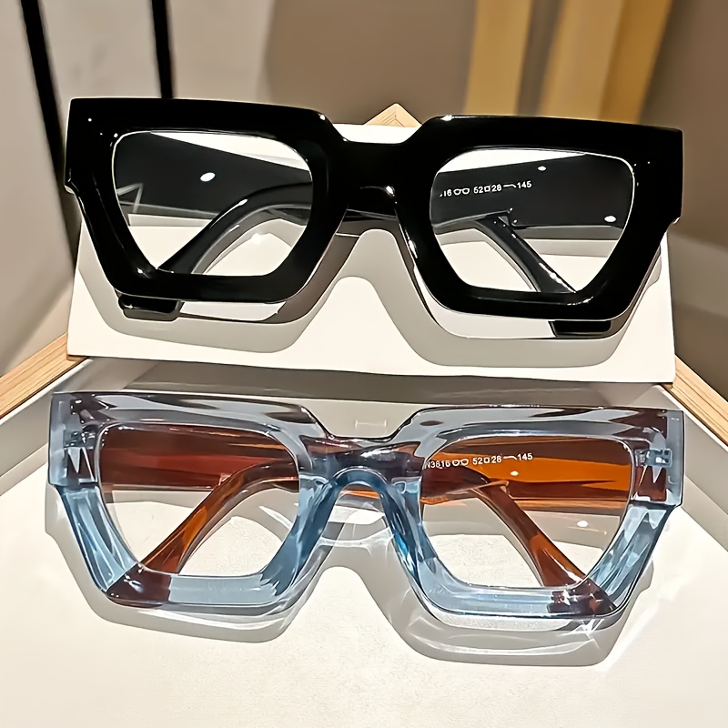 

Oversized Square Frame Glasses With Clear Lenses, Cloth Included - Fashionable Full Rim Design, Polycarbonate Material