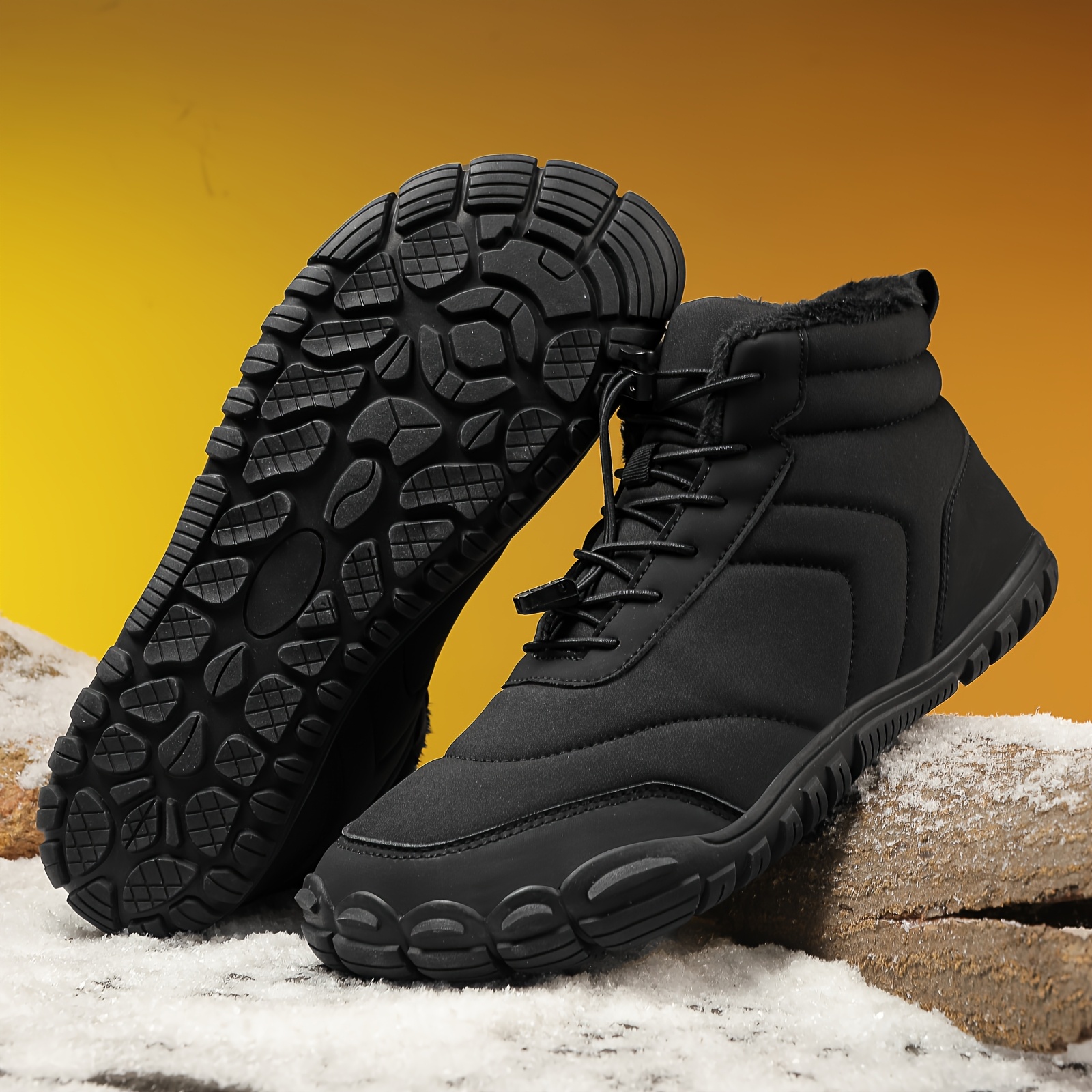 TEMU Men's Women's Winter Barefoot Snow Boots, Wide Toe Minimalist Hiking Shoes, Insulated Fleece Lined Non-slip High-top Warm Boots, Outdoor Cold