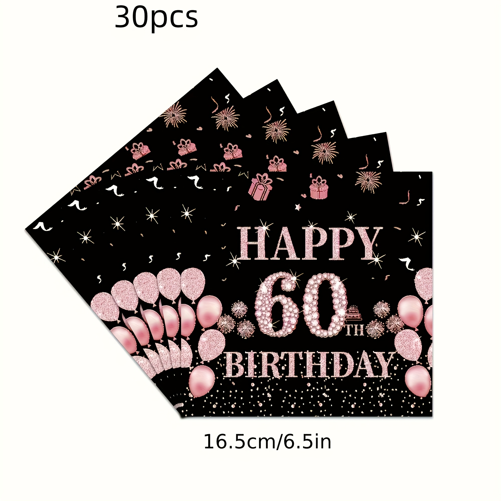 Image of 30pcs Of 60th Birthday Party Decoration For Ladies - Black And Rose Golden Pink 60th Birthday Table Decoration Party Supplies Napkins 6.5x6.5 Inches