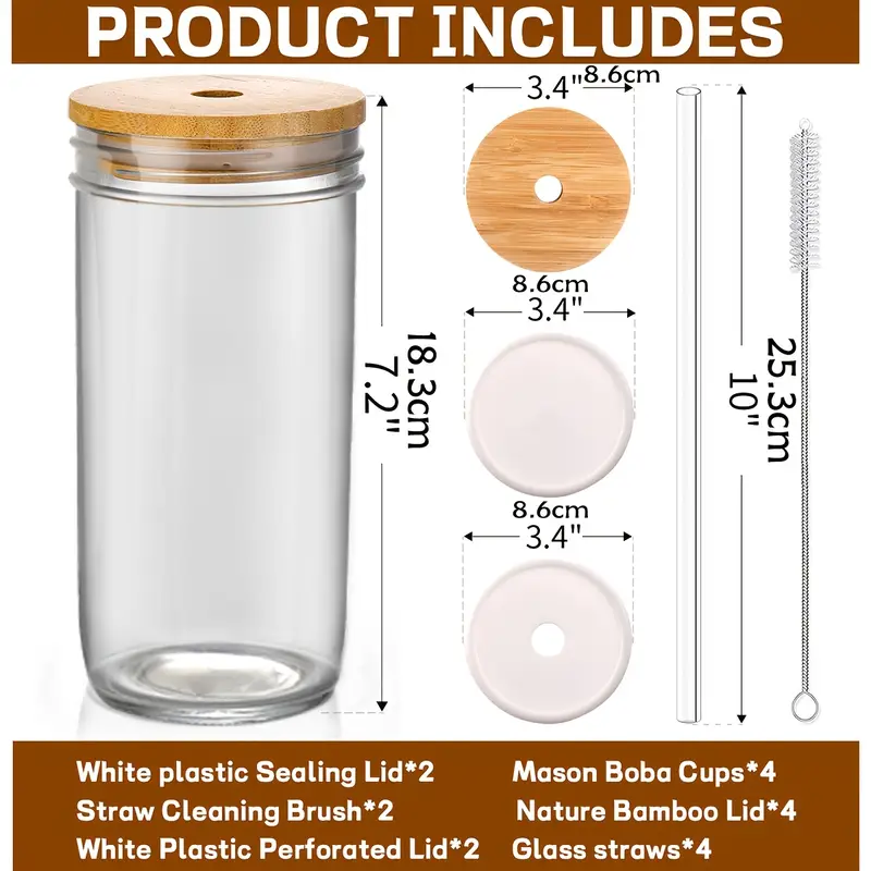glass cups with lids and straws 24 oz travel coffee mug wide mouth mason jar iced coffee cup smoothie cup glass tumbler tea cup clear cups cute water cups drinking glasses 2 4packs Product details 7