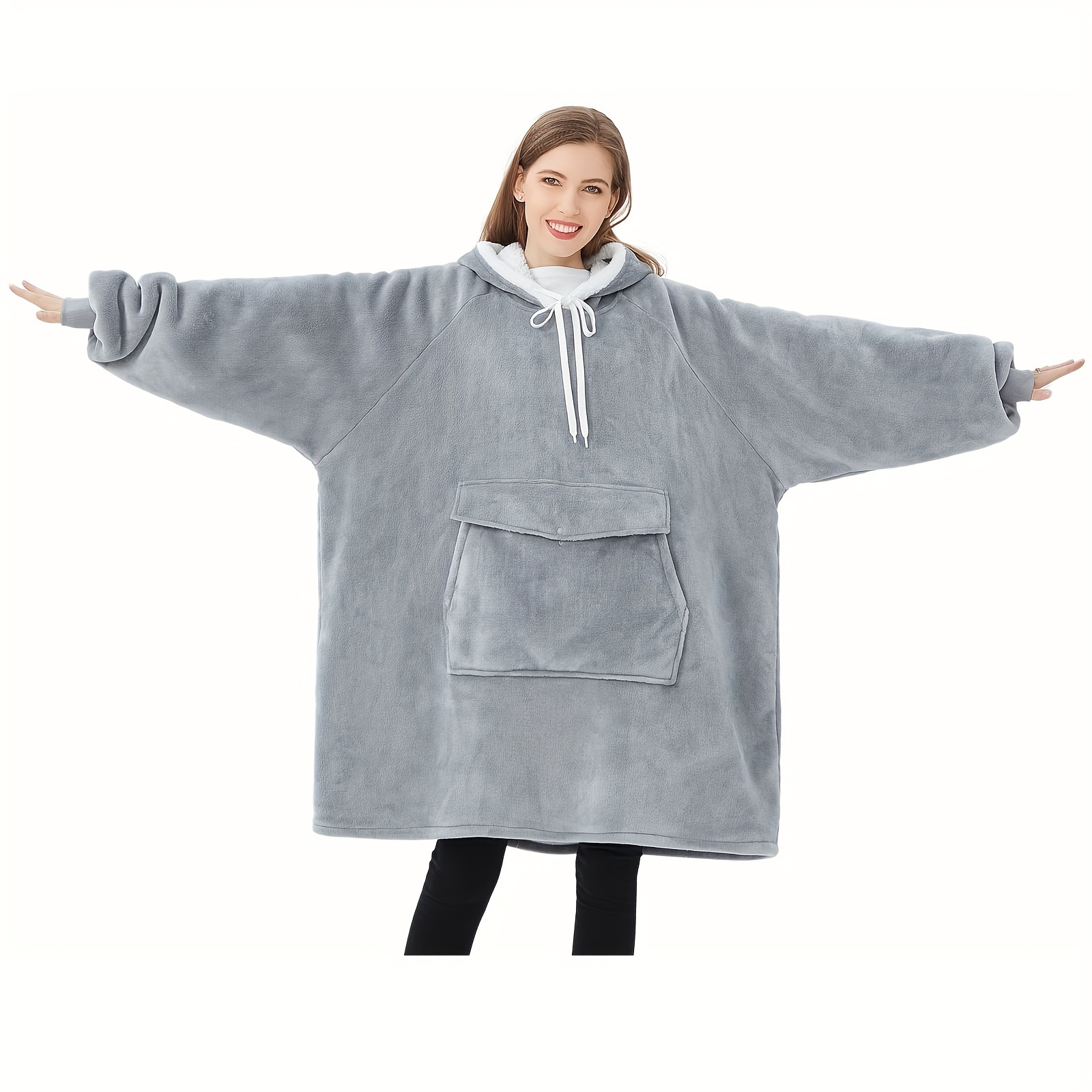 

Qeils Wearable Blanket Hoodie, Oversized Comfy Sherpa Sweatshirt Pullover Jacket (large Pocket, Light Grey, Adult)