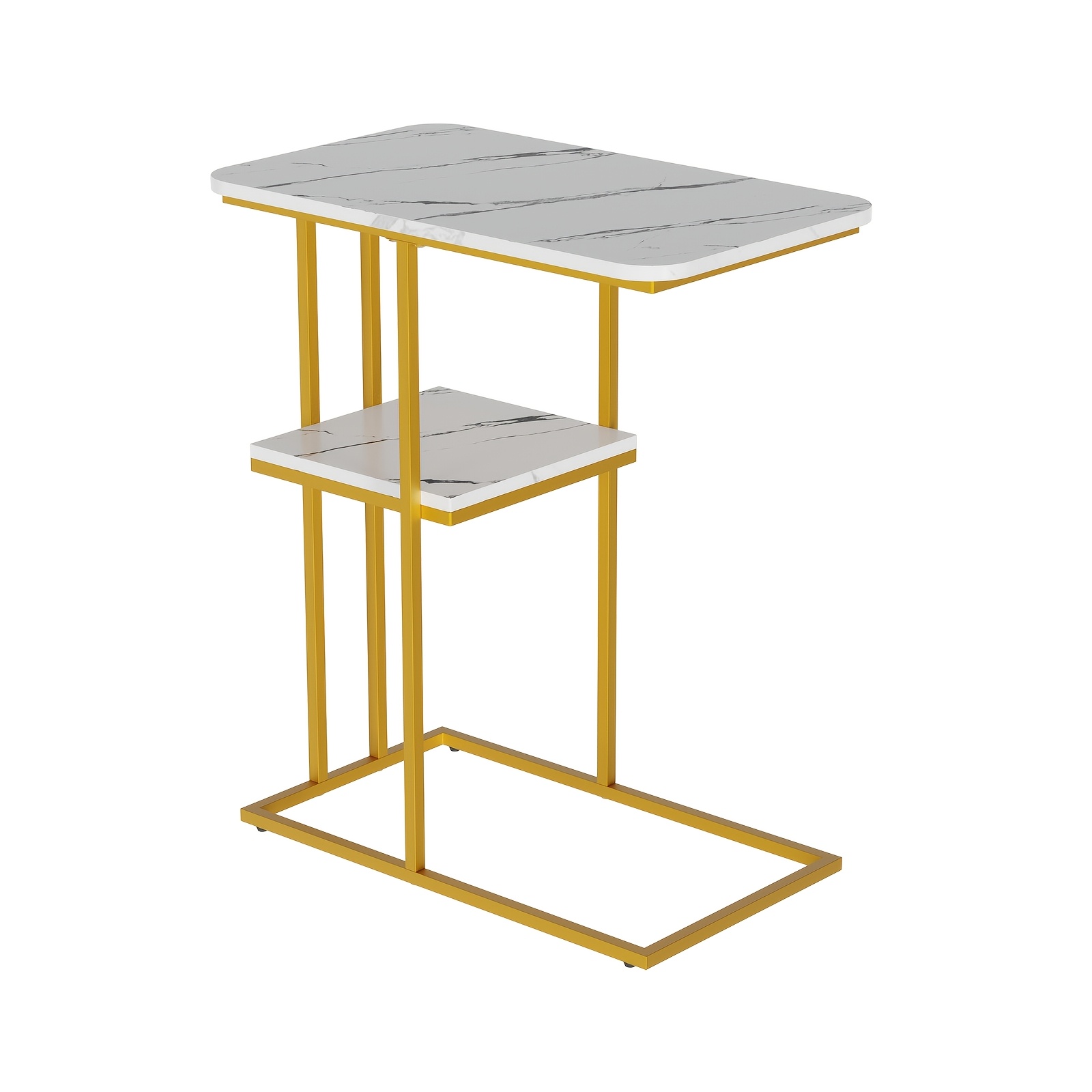 Image of Marble Effect Narrow Side Table - 50x30cm Slim Sofa Table With Rectangular Top, 58cm Tall End Table For Living Room, Bedside Nightstand And Small Spaces, Modern Accent Furniture