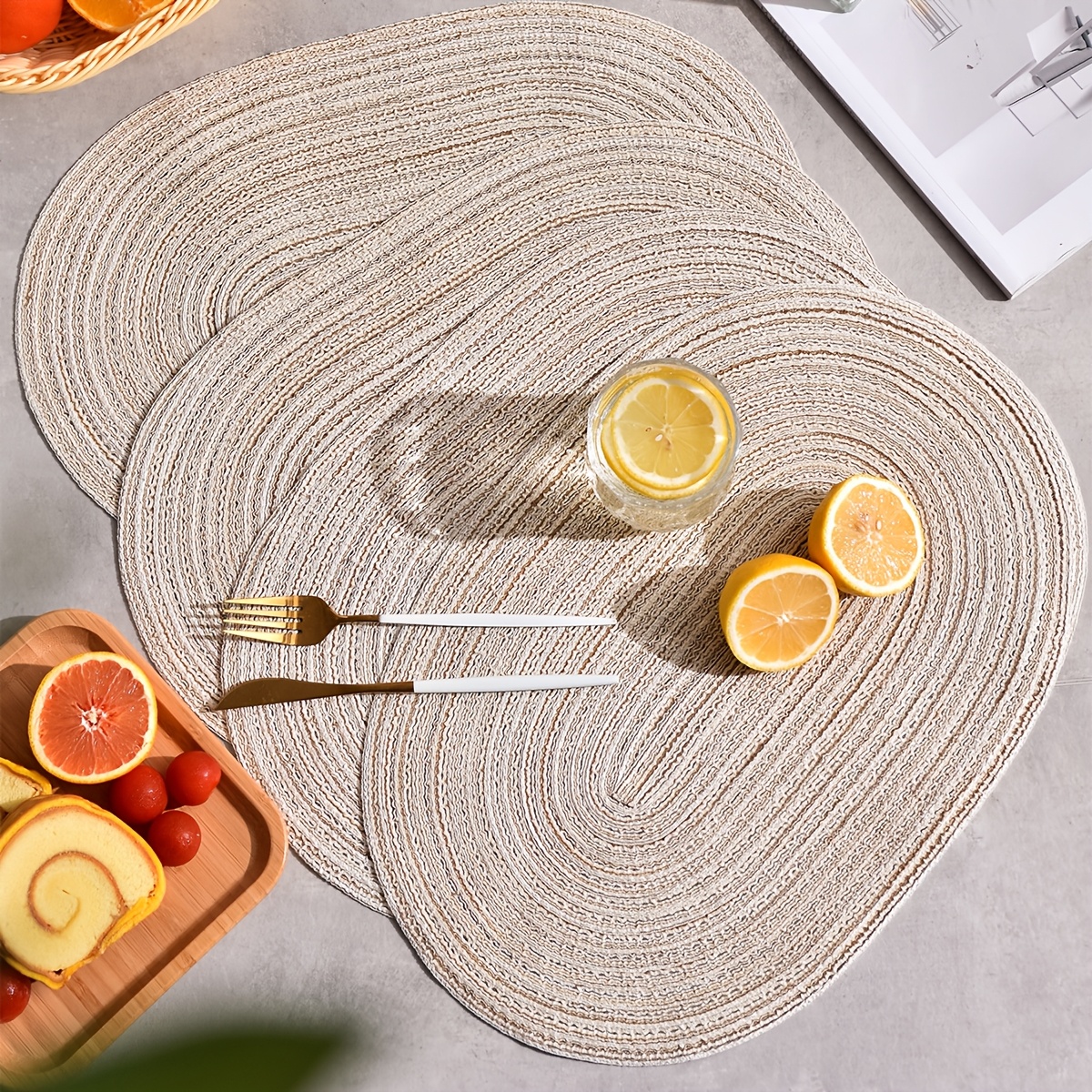 4 6 8 10pcs oval polyester table mats washable soft durable hand wash only ideal for dining decor   home office or party use party table decor elegant table setting durable table mat table decorations Product details 1