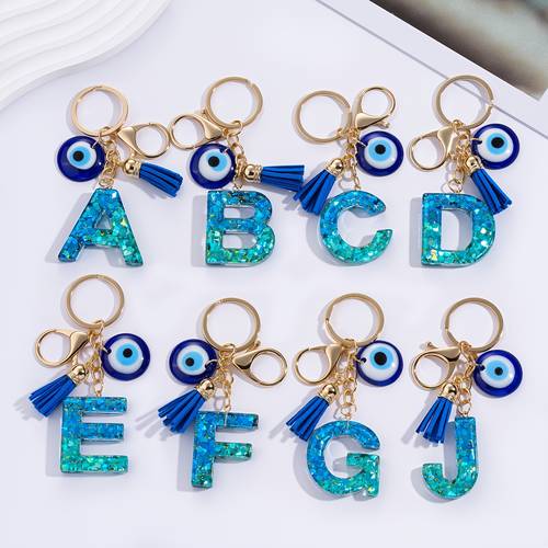 1pc resin english alphabet letter tassels keychain womens jewelry additions multicolor letters with
