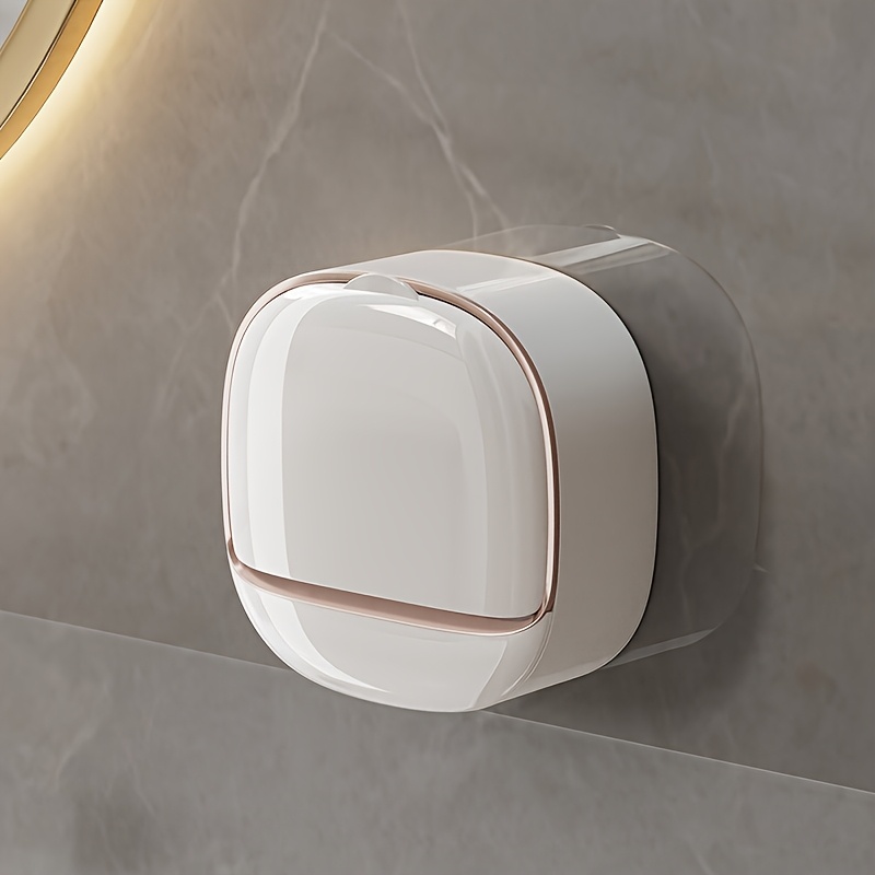 TEMU Waterproof Wall-mounted Soap Dish With Lid - , No-drill Double-layer Plastic Holder For Storage, Soap Bar Holder, Soap Dish