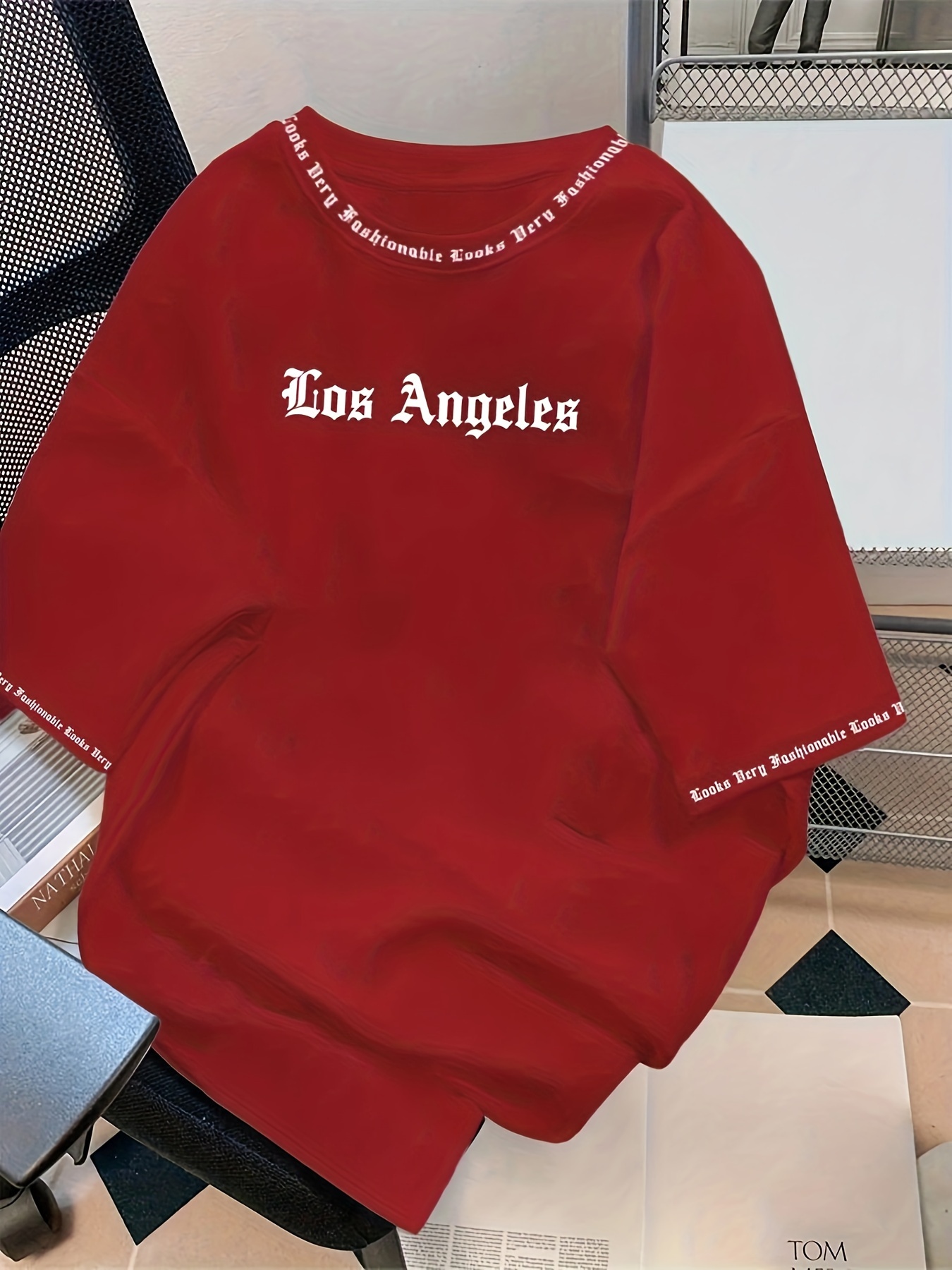 Men'S Los Angeles Graphic T-Shirt - Red Casual Short Sleeve Tee with Bold White Print, Soft Polyester Fabric, Round Neck, Perfect for Summer Outings, Casual Attire | Bold Graphic Tee | Smooth Texture