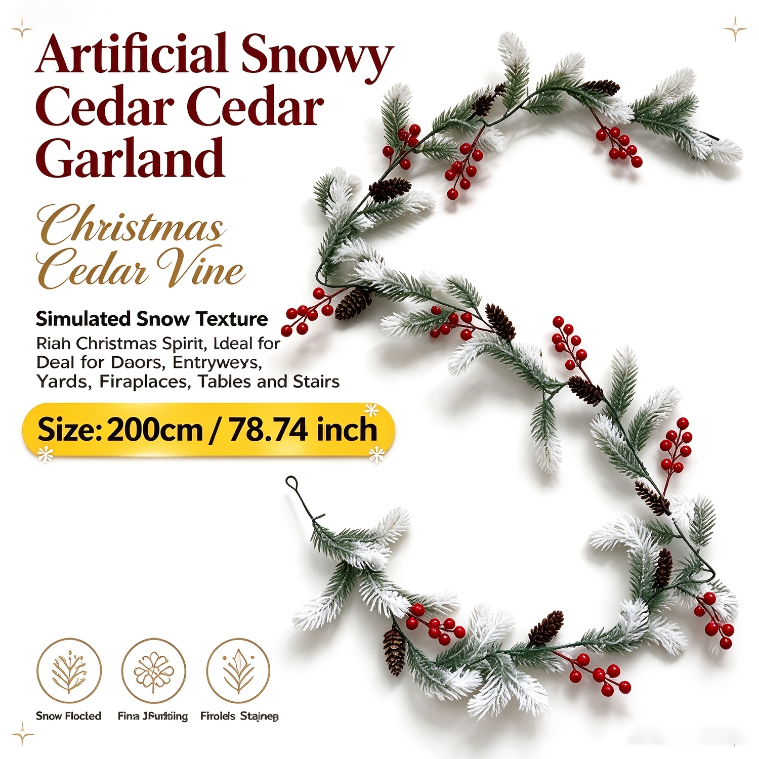 TEMU 200cm/78.84 Inches Ultra-long Artificial Norfolk Pine Christmas Vine, And Realistic Foliage, With Artificial Pinecones And Fake Pinecones,