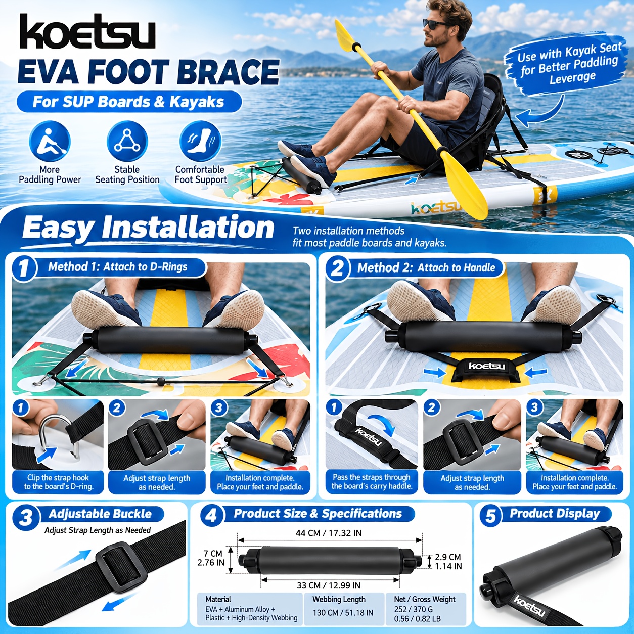 KOETSU EVA Kayak Foot Brace for SUP & Canoe