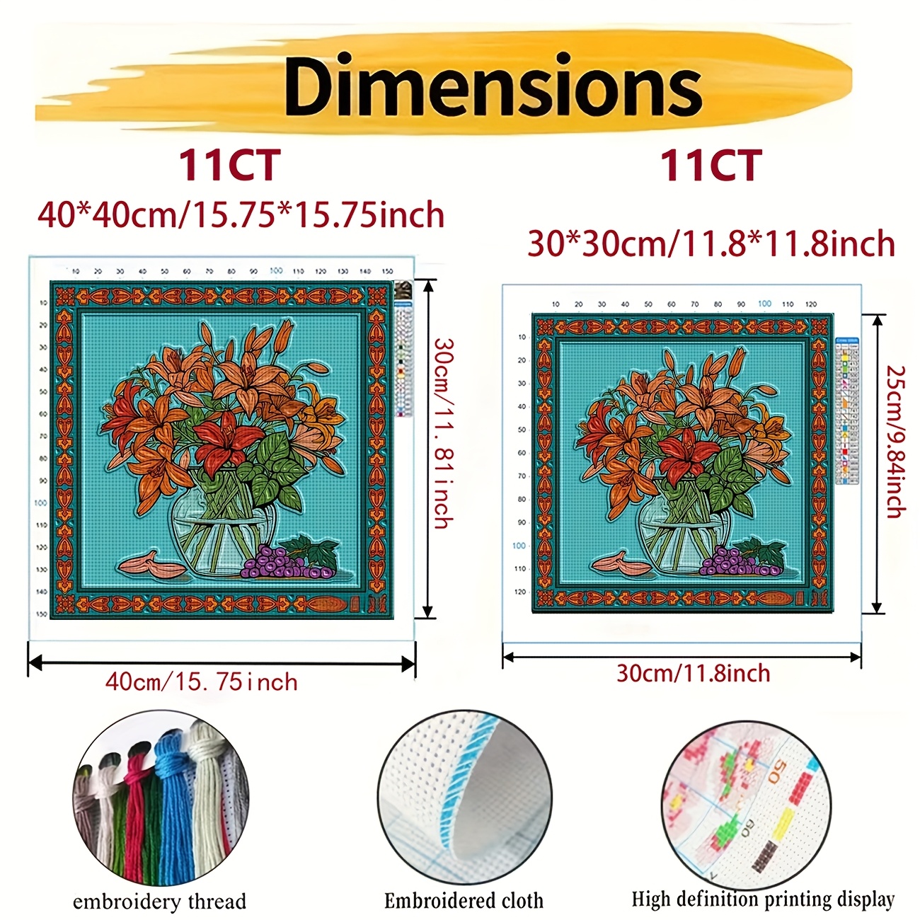 Printed DIY Cross Stitch Kit, Lilies in a Vase