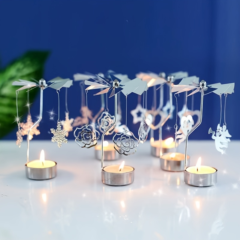 

1pc Elegant Metal Windmill Candle Holder With Star & Heart Ornaments - Romantic Rotating Design For Valentine's Day, Weddings, Anniversaries | Creative Gift Idea With Decorations, Windmill Decor