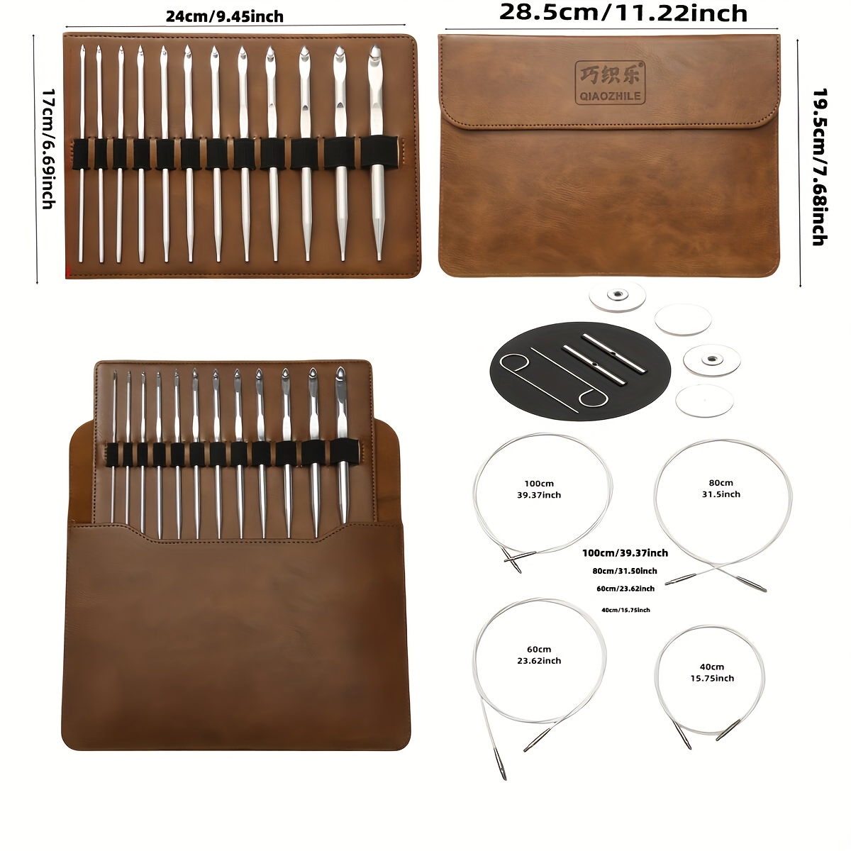 1 Set Of 25pcs Knitting Tools, Aluminum Oxide Silvery Crochet Hooks, Afghan Crochet Hooks With Interchangeable And Detachable Heads, Tunisian Crochet Hooks, Set Of 12pcs