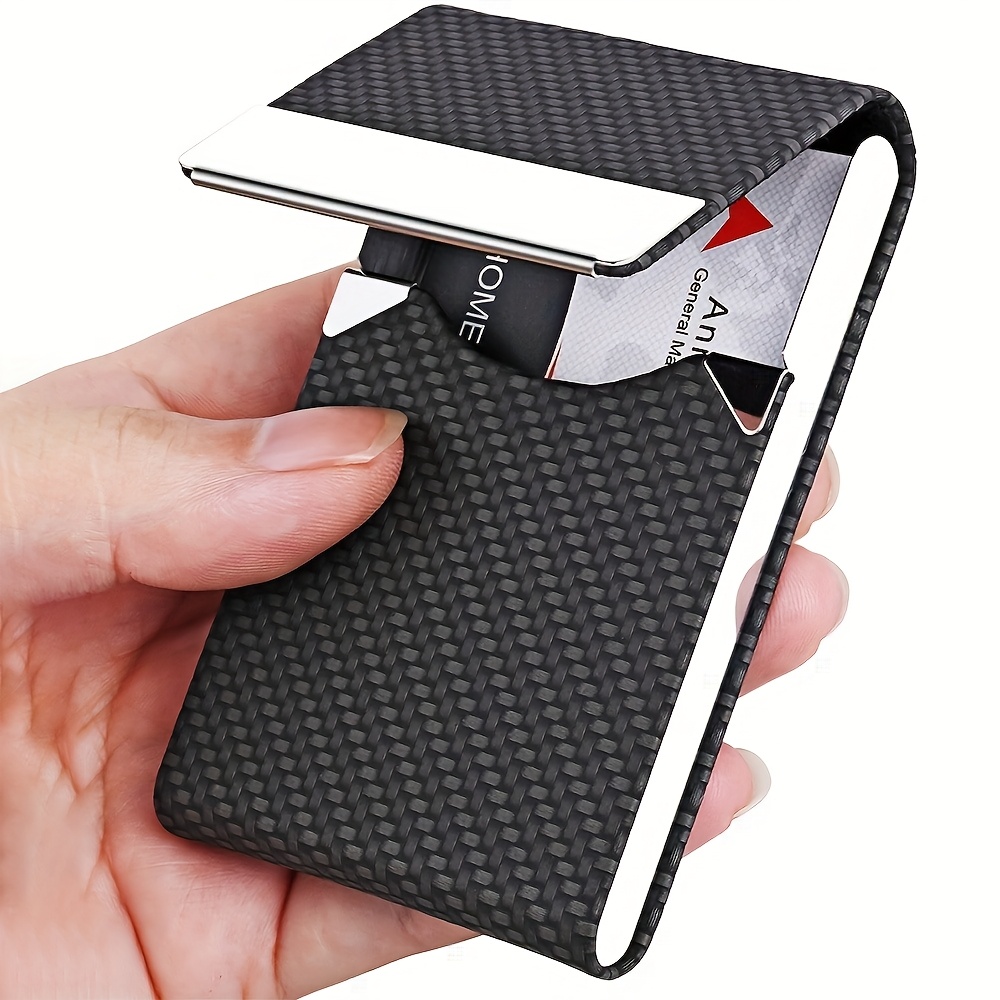 

Business Card Holder, Leather Business Card Case Pocket Card Holders For Men Or Women, Metal Slim Name Card Holder Rfid Blocking Business Card Carrier With Magnetic Closure