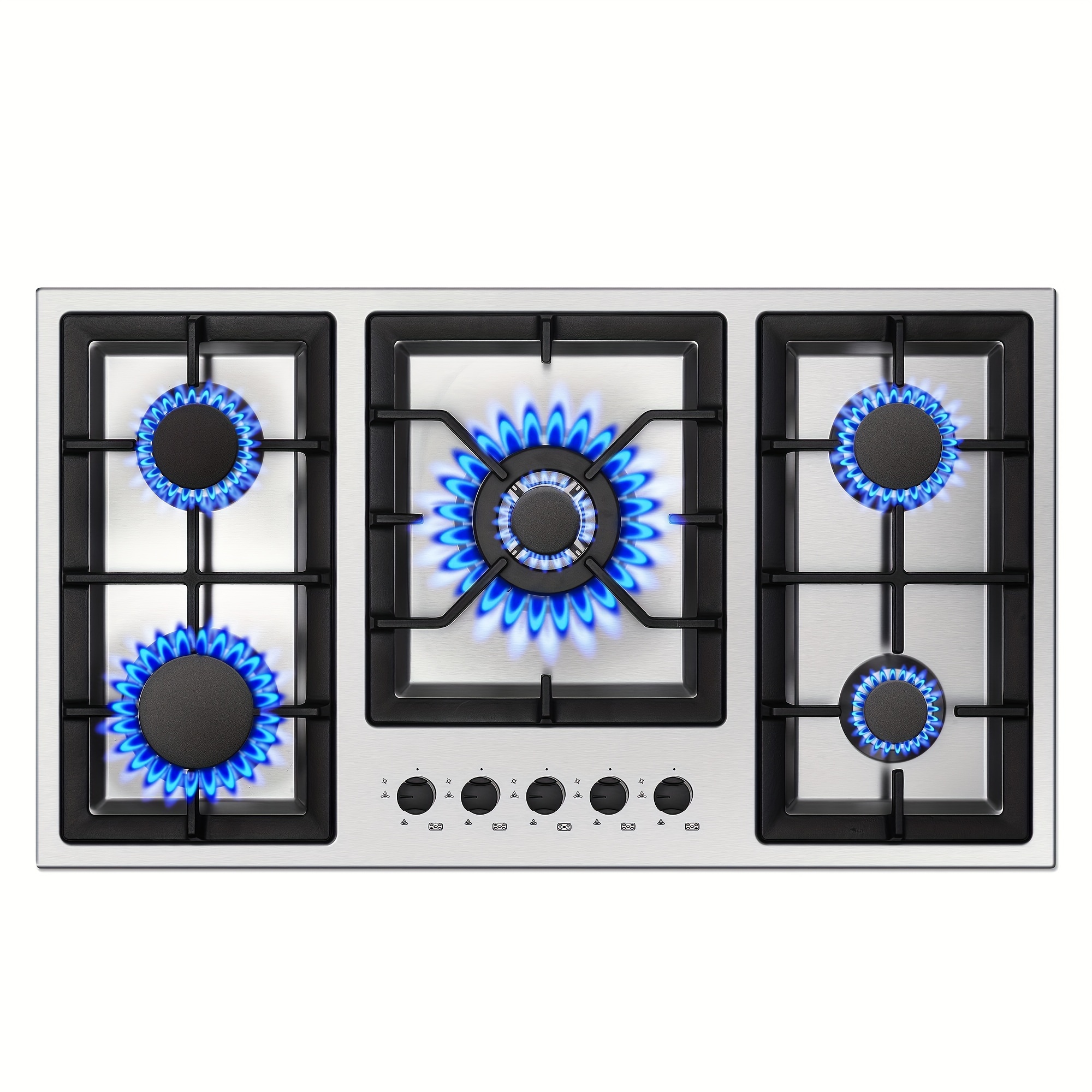 

36 Inch, 5 Burner Gas Stove Top, Built In Stainless Steel Gas Hob With Thermocouple Protection, Lpg/ng Convertible Propane Cooktop