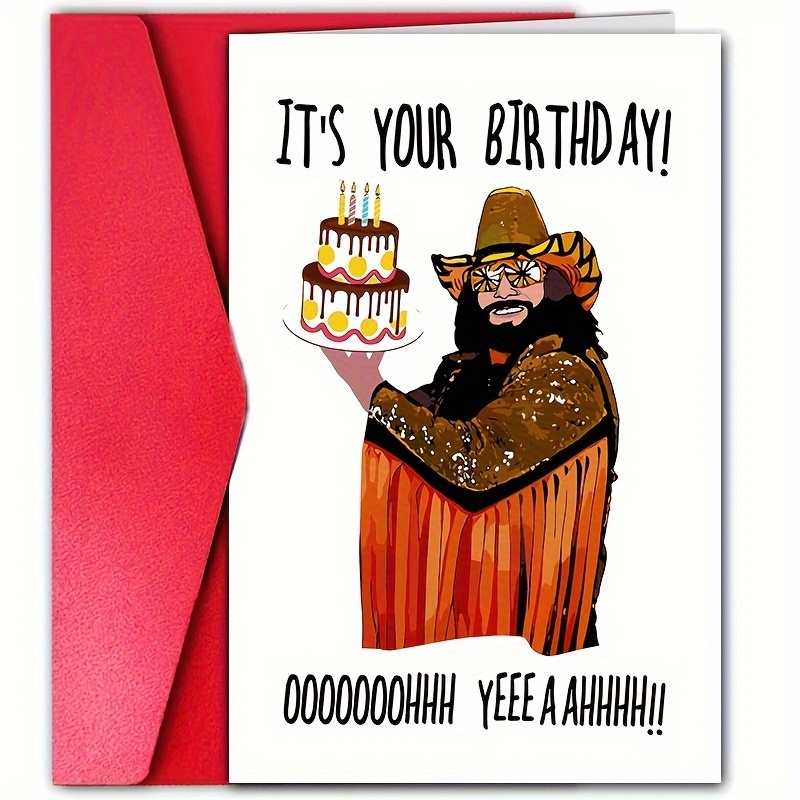 

1pc Cartoon-themed Birthday Greeting Card With Cake Illustration - Universal Happy Birthday Wishes For Anyone, Funny Celebratory Card For Friends & Family In English