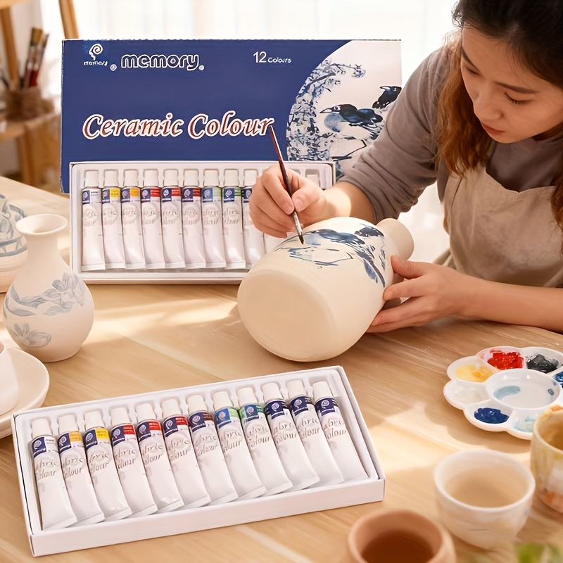 12 color ceramic paint brush set suitable for pottery porcelain glass and ceramic tiles nontoxic and   colored and professional ceramic glazes for glazing vases mugs statues