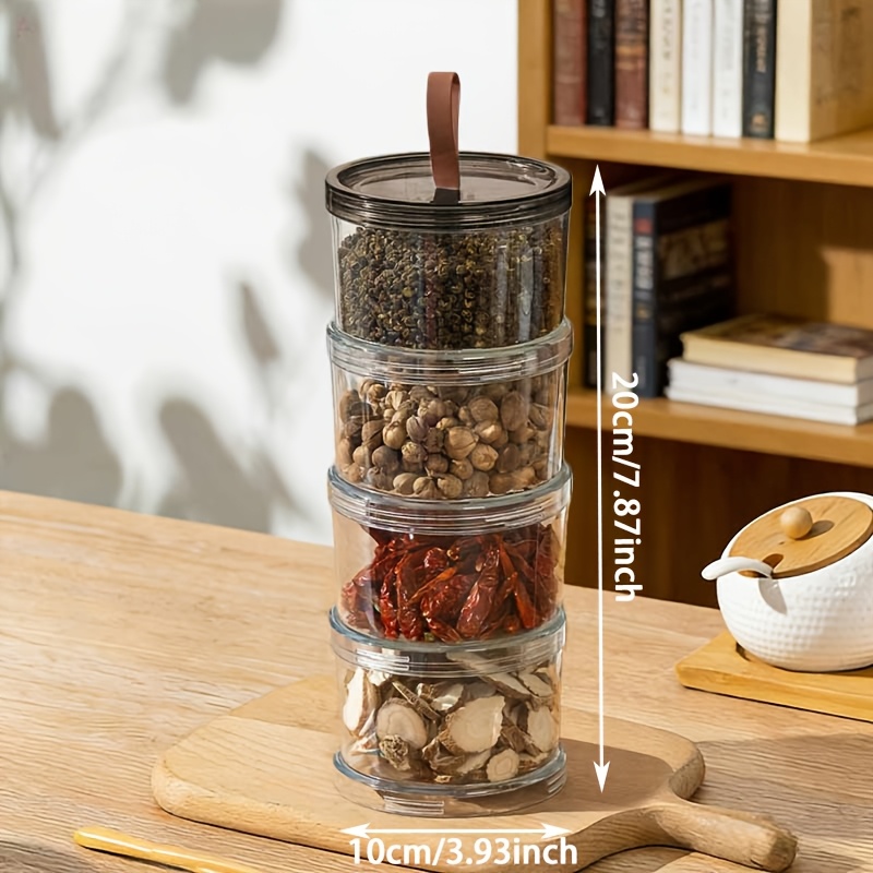 Image of 4-tier Stackable Spice Organizer, Lid- Portable Food-grade Pp Material Fresh-keeping Box, Suitable For Spices, Seasonings, Condiments, Grains, Cereals And More Food Organization Container
