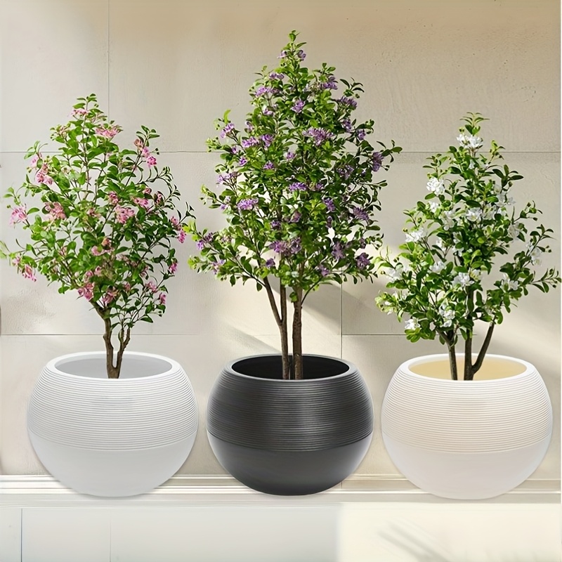 Extra Large Artificial Rock Spherical Plant Plastic Pots, Durable Threaded and Tree Pattern Combination, Suitable for Faux Plants, Flowers, and Easy-to-Care Greenery, Indoor/Outdoor Use, Ideal for Garden, Living Room, Balcony, Courtyard, Outdoor Ent