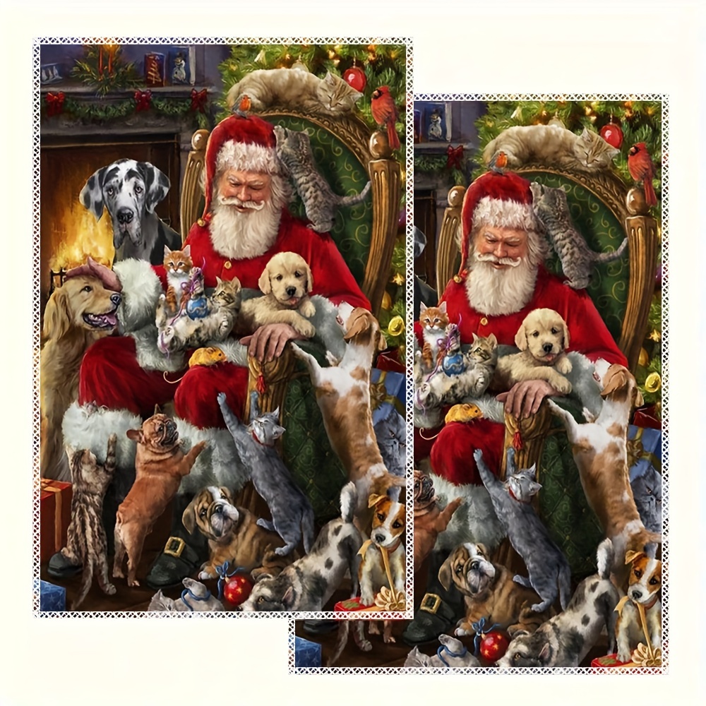 

2-pack Vintage Christmas Dish Towels, Decorative Cartoon Santa Claus & , 100% Polyester, Machine Washable, Absorbent Kitchen Hand Towels For Holiday Party Decor - Woven Polyester Tea Towels