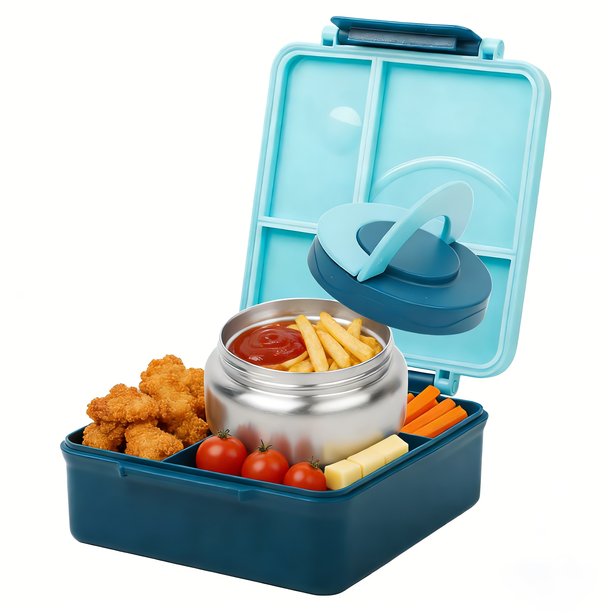 Fooyoo Bento Box - Insulated Lunch Box With Leak-proof - 4 Compartments, 2 Temperature Zones (blue, Pink)
