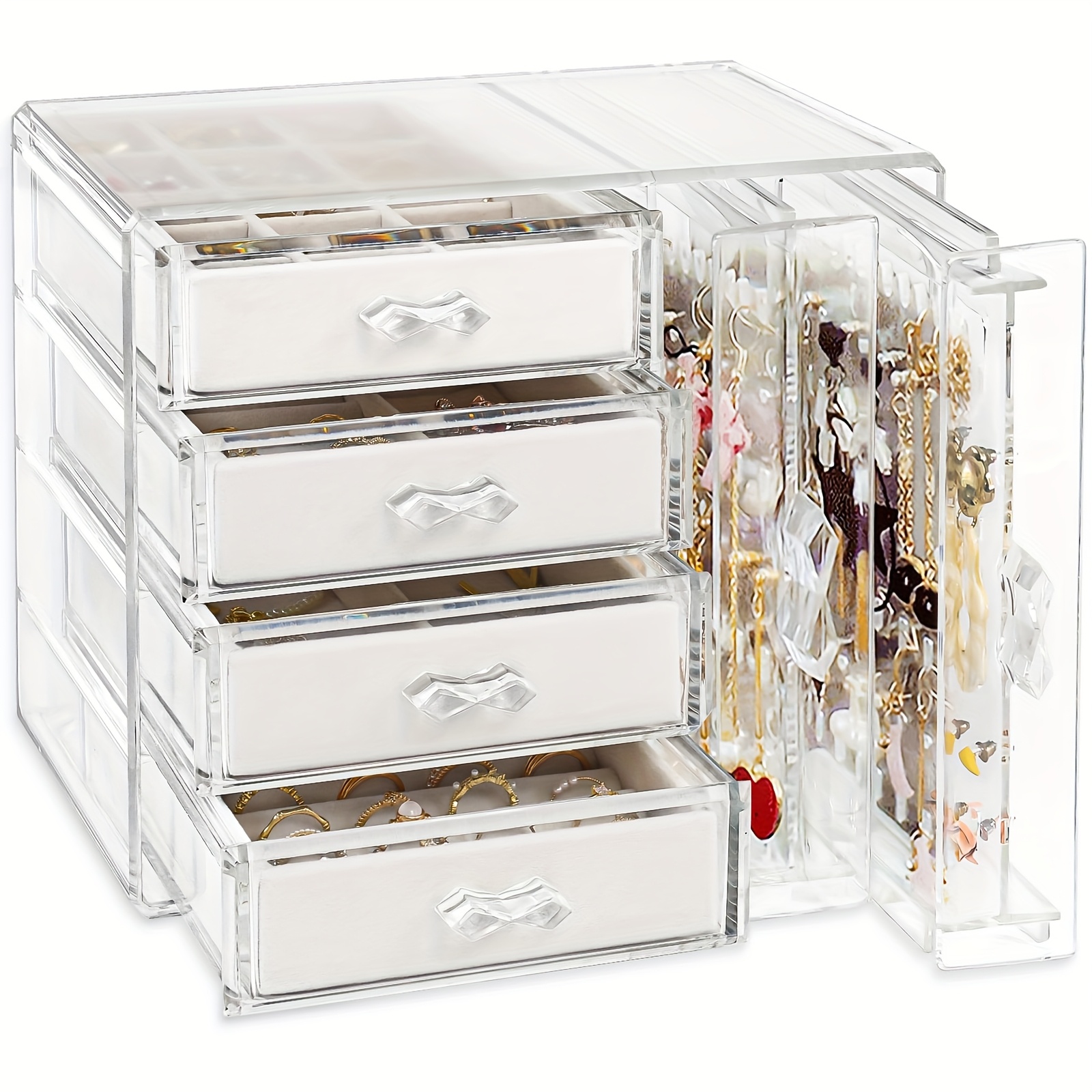  and kitchen supplies storage jewelry box storage acrylic jewelry storage cabinet transparent earring holder jewelry hanging box with 4 velvet drawers earring ring necklace bracelet display box womens gift transparent jewelry storage box home and vanity space saving jewelry organizer   Product details 5
