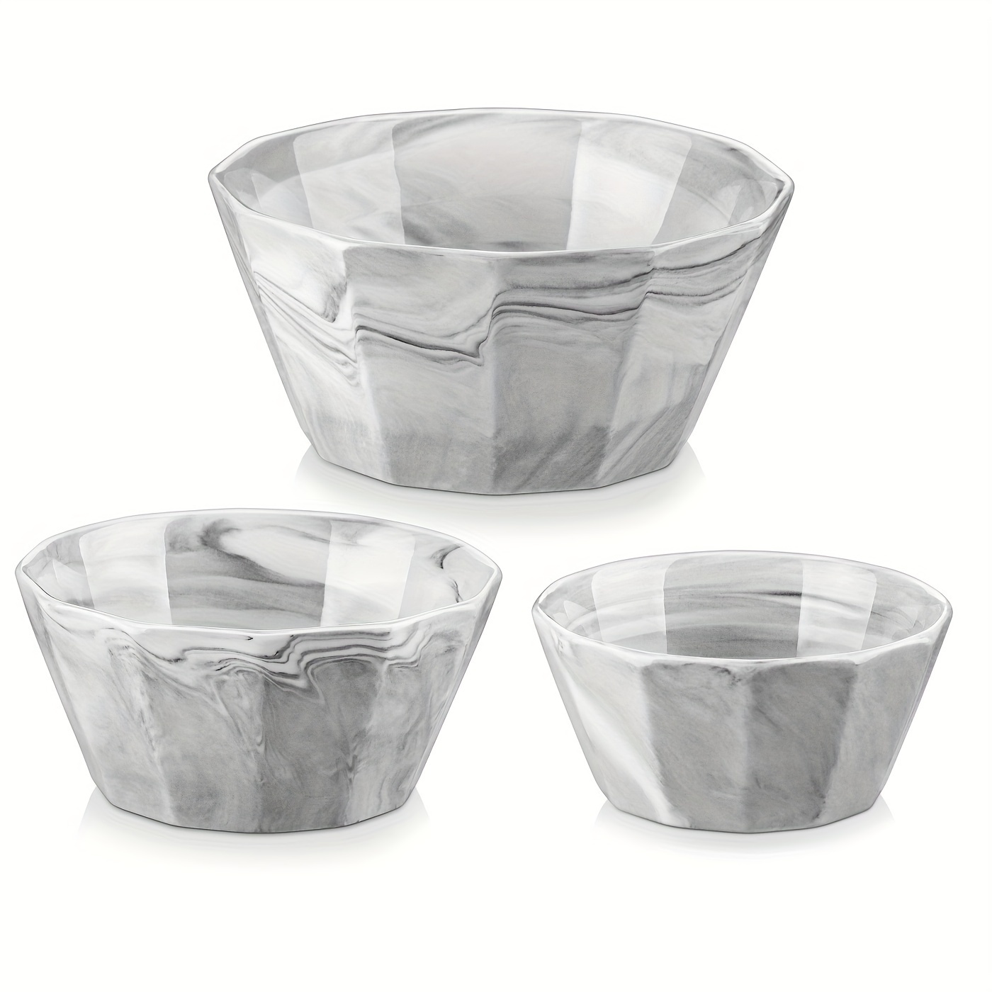 Image of Of 3 Porcelain Bowls (34/26/16 Oz), Ceramic Bowls For Soup And Cereal, Marble Grey Kitchen Bowls Suitable For Serving Desserts, Salads, And Fruits, Safe For Dishwasher And Microwave