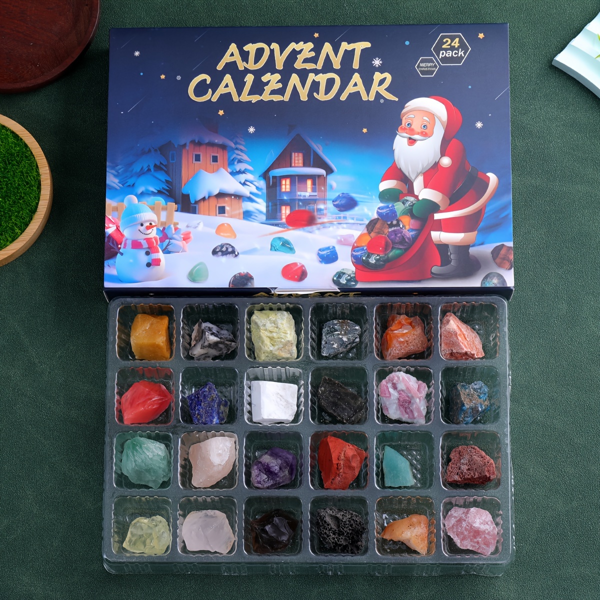 Image of 24pcs Advent Calendar, Stones, Natural Exploration Gift, Suitable For Enthusiasts, Unique Valentine's Day New Year Birthday Back-to- Gift