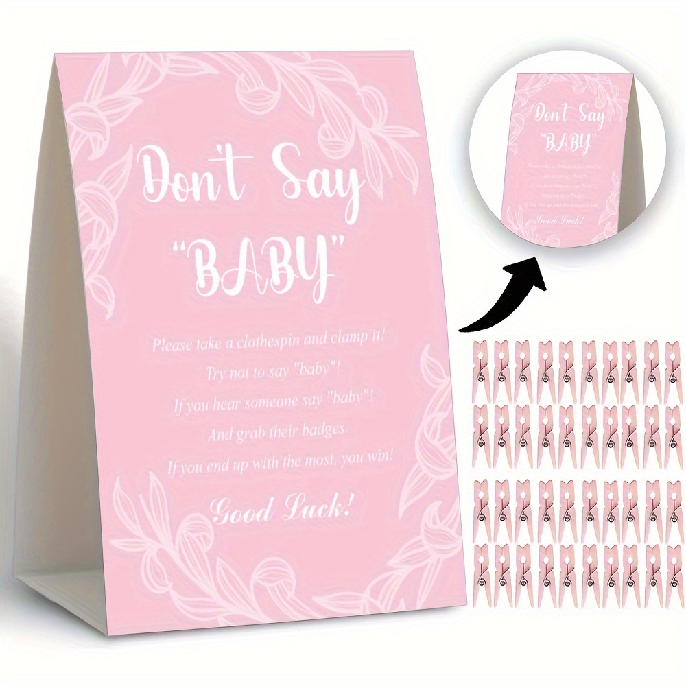 

Shower Game Set - 50pcs "don't Say " Party Supplies Kit, Includes 1 Sign & 49 Clothespins, Fun Gender Reveal & Shower Activity, Cardboard Sign For Adult Guests