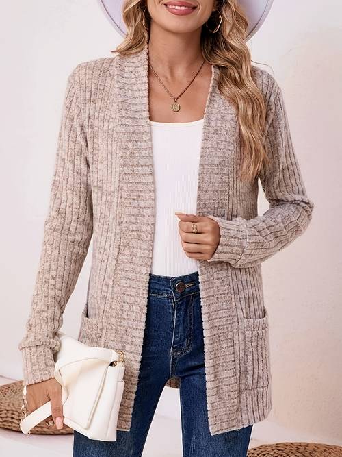 long length directional pattern loose and elegant style fashionable solid color sweater with pockets long sleeves and a cardigan style top