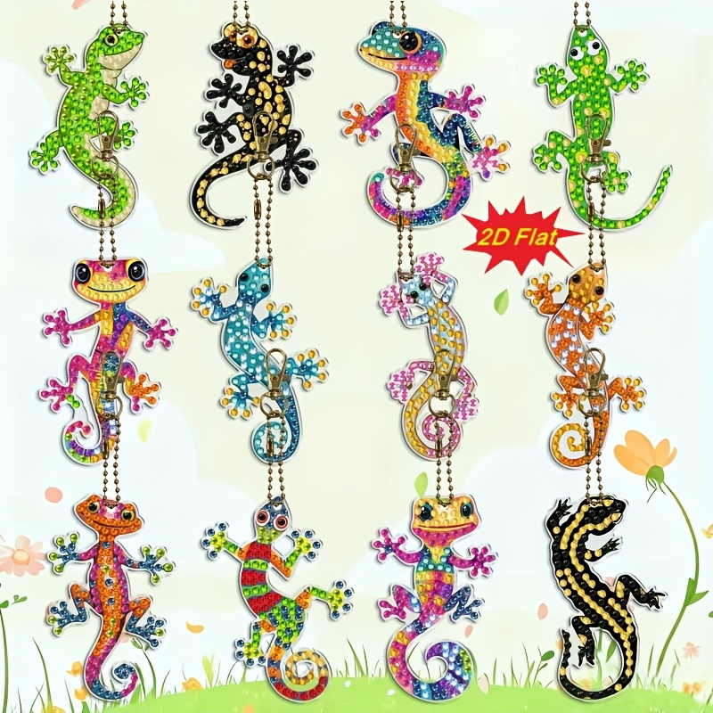 12pcs Set, 2d/flat Pattern Decoration, Double-sided Diamond Painted Keychain, Commemorative Gift, Suitable For Beginners Who As Festival And Event Gift Artwork