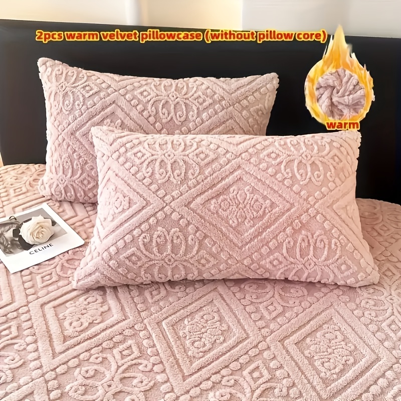 TEMU 2pcs 100% Polyester European Carved Solid Color Zippered Pillowcases, Pillow Insert Not Included, Thickened Warm For Autumn And Winter, Suitable