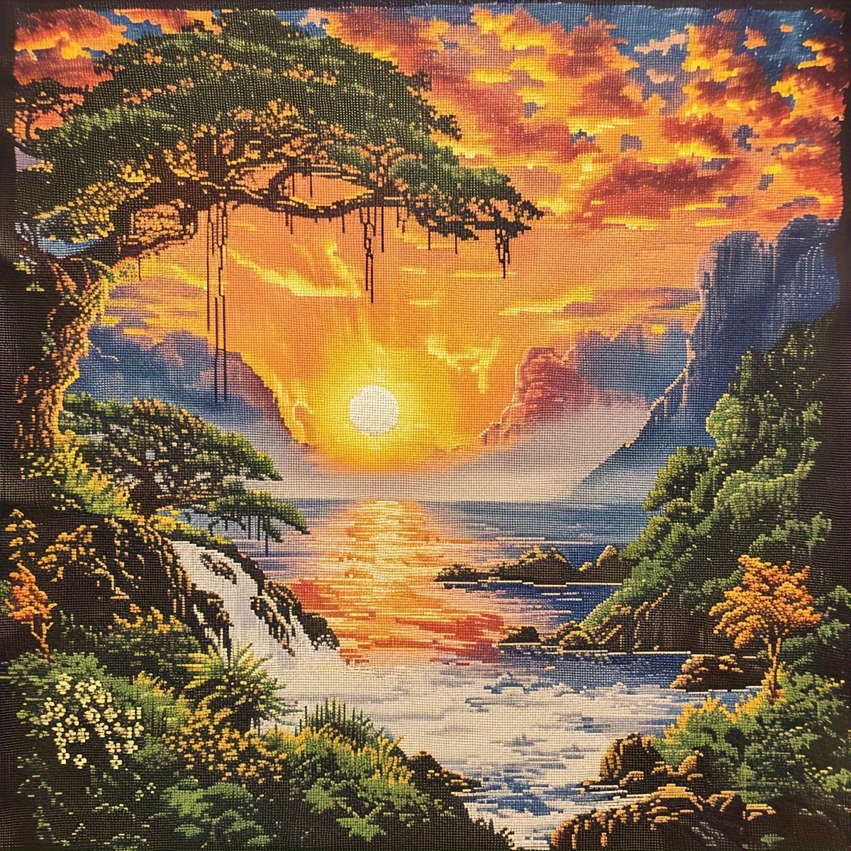 

Sunset On The Cross Stitch Kit - Complete Embroidery Set For Living Room & Bedroom Decor, Includes Pattern, Fabric, Thread, Needle & Instructions, 15.7x15.7 Inches