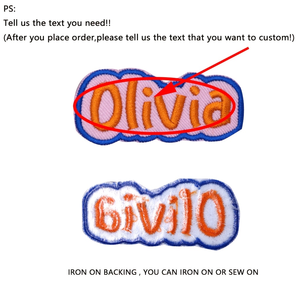 TEMU 1pc Custom Colorful Background Irregular Shape Name Stitching Embroidery Cloth Patch, Personalized Name Text Patch Brooch Arm Patch With Heat