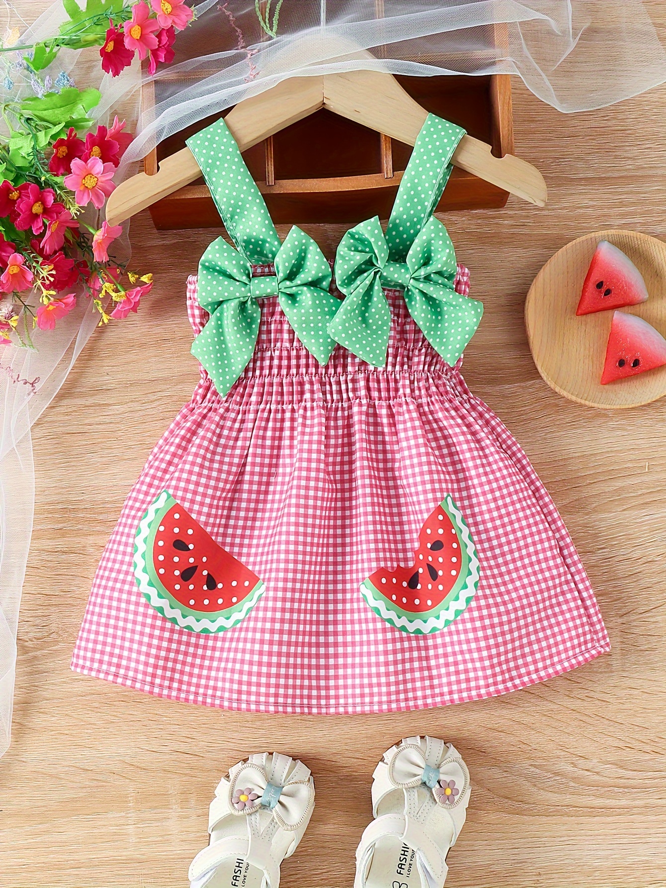 babys stylish watermelon pattern bowknot sleeveless gingham Temu