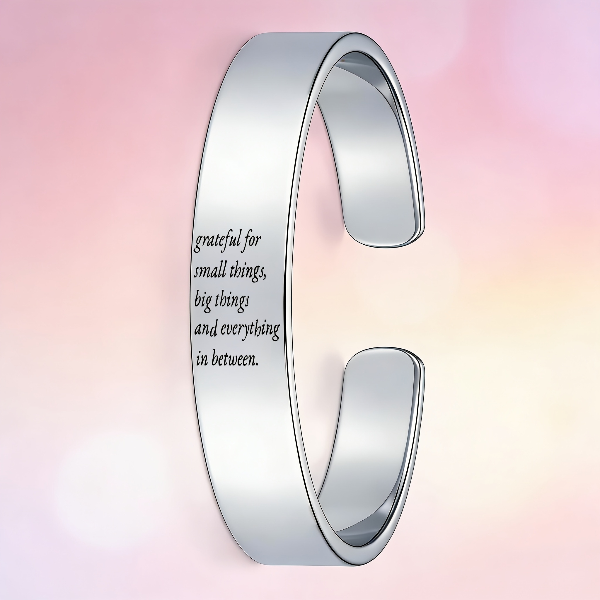 Gratitude Proverbs Stainless Steel Open Bangle Bracelet