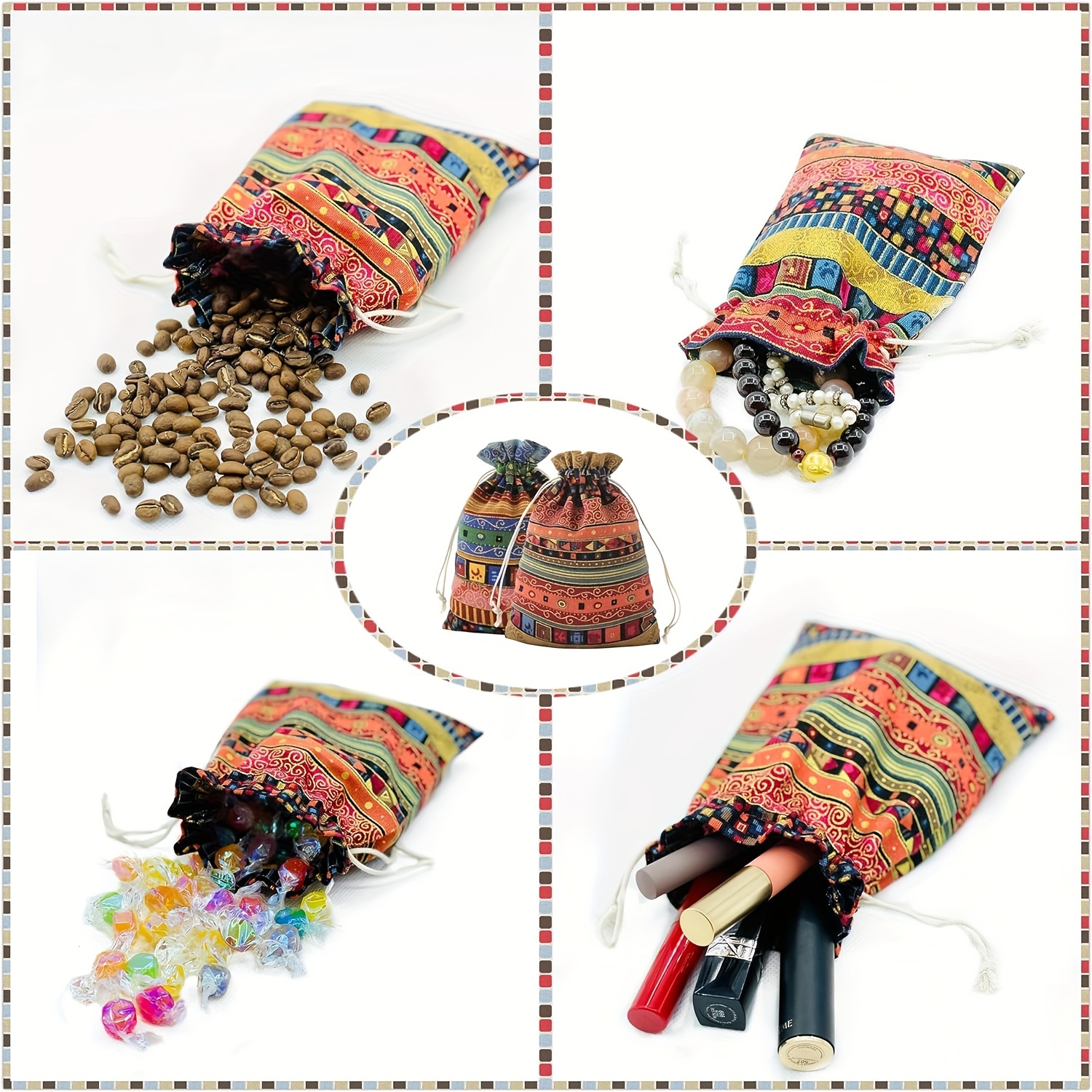 24pcs egyptian ethnic style jewelry candy pouch small gift bags with drawstring cotton cloth sachet for coin party favor retail supply wedding holiday net gift bags drawstring goody bags penetrating light fruit protection bags jewelry gift bags details 3