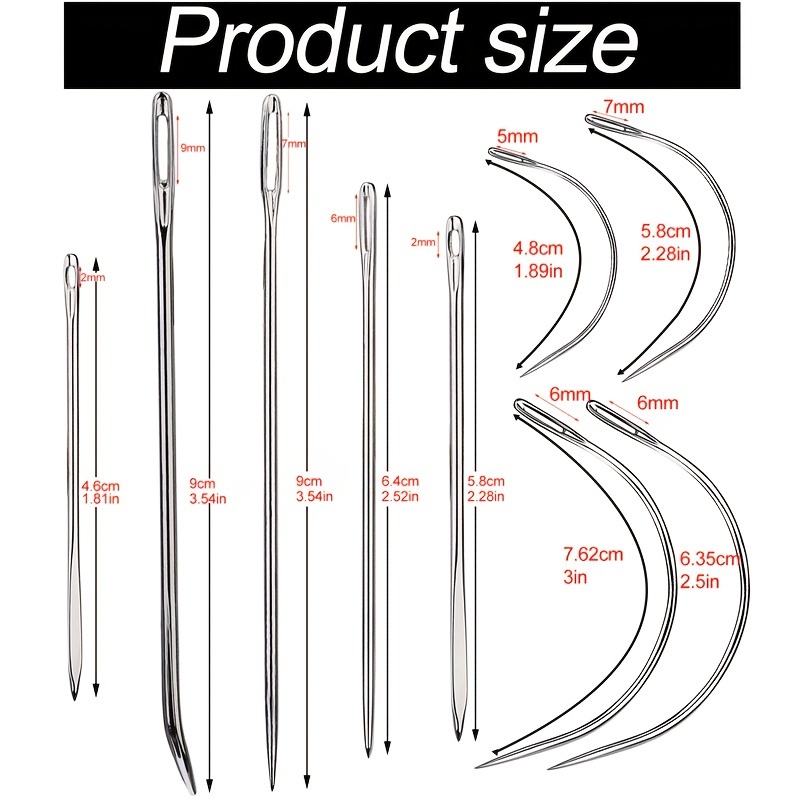 9pcs Heavy Duty Hand Sewing Needles Kit, Leather Sewing Needles With 5 Leather Hand Sewing Needle And 4 Curved Needle For Home Upholstery, Leather Needles For Hand Sewing, Carpet Canvas Repair