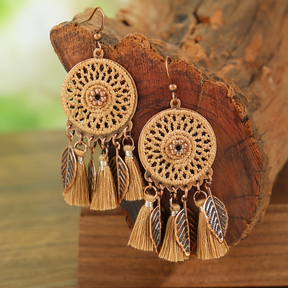 Boucles D’oreilles Vintage Bronze Boho – Pendantes Avec Ornements émaillés
