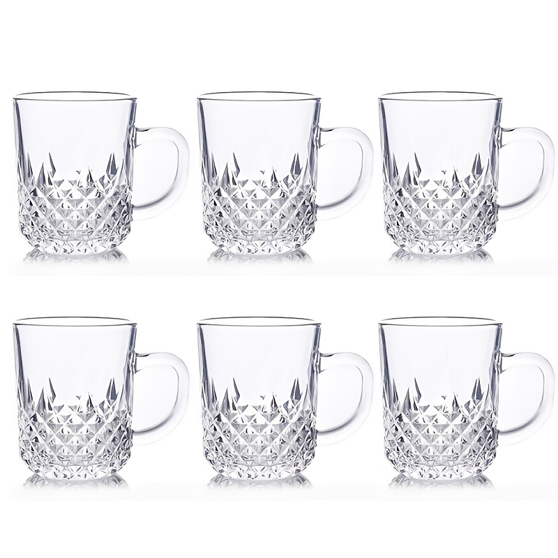 TEMU 6pcs Set Of Exquisite Diamond-patterned Glass Cups - Perfect For Home, Kitchen, Or Party Use: Suitable For Tea, Coffee, And Hot/cold Beverages,