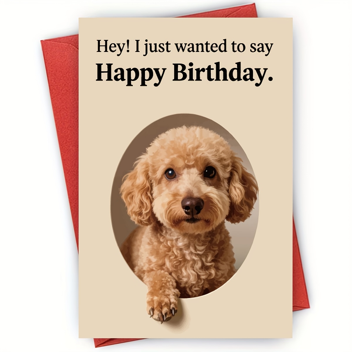 TEMU 1pc Cute Goldendoodle Birthday Card - Adorable Poodle Design, Funny Birthday Greeting Card With Envelope For Dog Lover