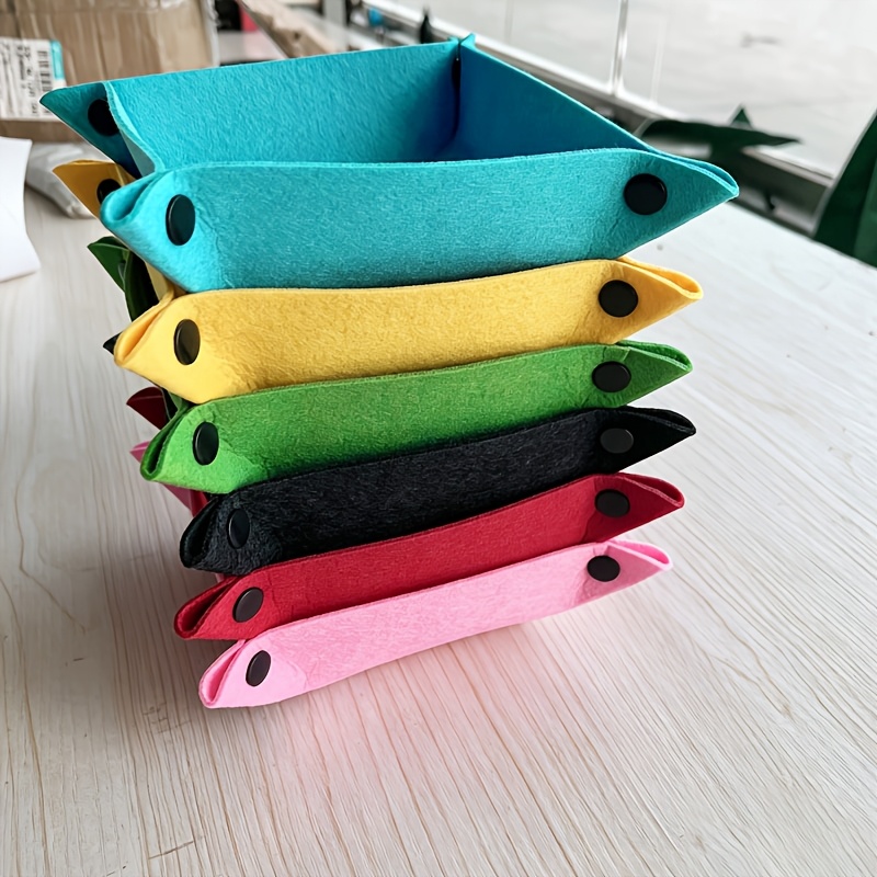 TEMU 6pcs Foldable Felt Storage Baskets Desktop Felt Storage Boxes Suitable For Entrance Keys Jewelry Change Mobile Phone Storage Reusable Desktop