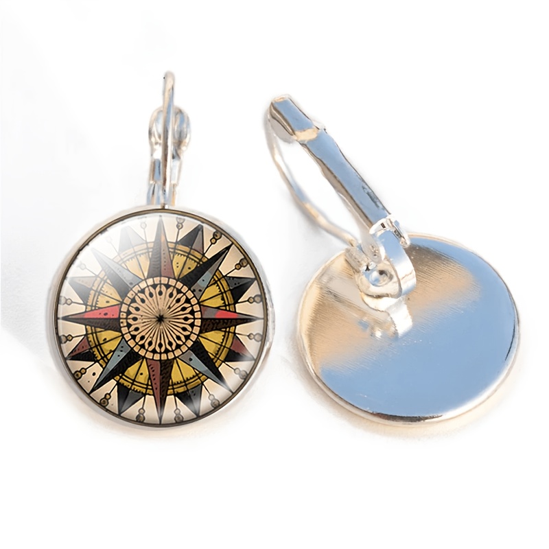 2pcs Set of Exquisite Round Floral Glass-Inlaid Earrings