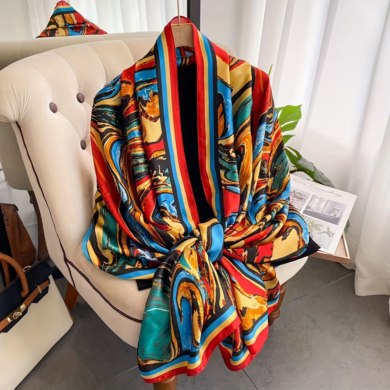 

Vibrant Silk Scarf: Perfect For Travel And Beach - Handwash Or Dry Clean - No Elasticity - Suitable For All Seasons - Decorative, Windproof, And Sun Protection - Woven With Polyester Fiber